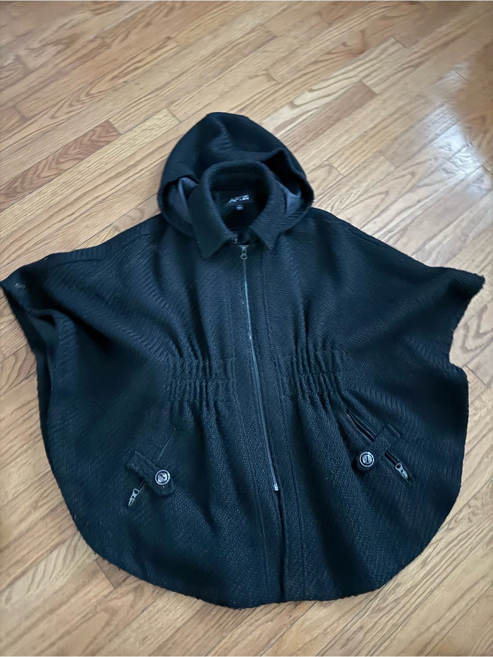 Apt. 9 Black Hooded Zip-Up Cape with Elastic Waist